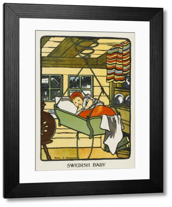 Framed Print : Swedish Baby in Cradle Framed Print : Swedish Baby in Cradle