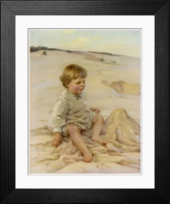 Framed Print : Boy and Sandcastle