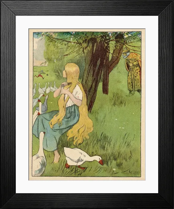 Framed Print : Goose Girl Combs Hair Framed Print : Goose Girl Combs Hair