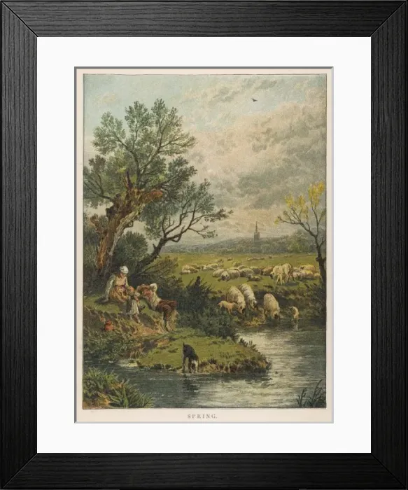 Framed Print : Spring / Sheep / River 1881 Framed Print : Spring / Sheep / River 1881