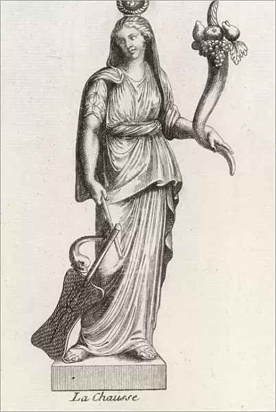 FORTUNA. Roman goddess of luck and prosperity, carrying a cornucopia full of goodies