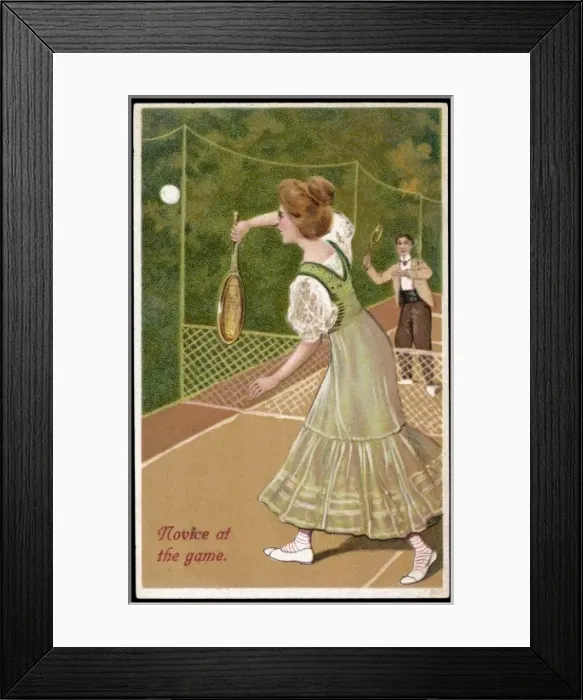 Framed Print : A NOVICE. A novice, not very sure how she should hold her racquet Framed Print : A NOVICE. A novice, not very sure how she should hold her racquet