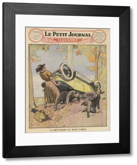 Framed Print : Lady Lifts Car 1925 Framed Print : Lady Lifts Car 1925