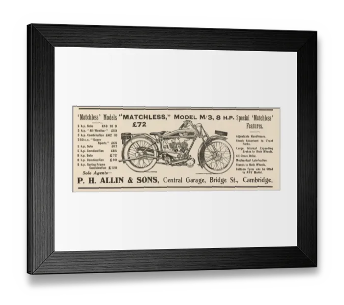 Framed Print : Matchless M / Bike Advert Framed Print : Matchless M / Bike Advert