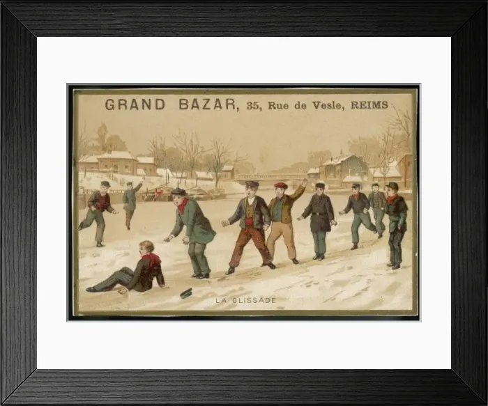 Framed Print : Boys Sliding on Snow Framed Print : Boys Sliding on Snow