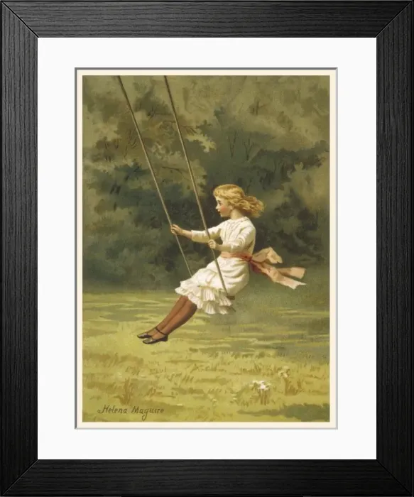 Framed Print : Girl on Swing C1890 Framed Print : Girl on Swing C1890