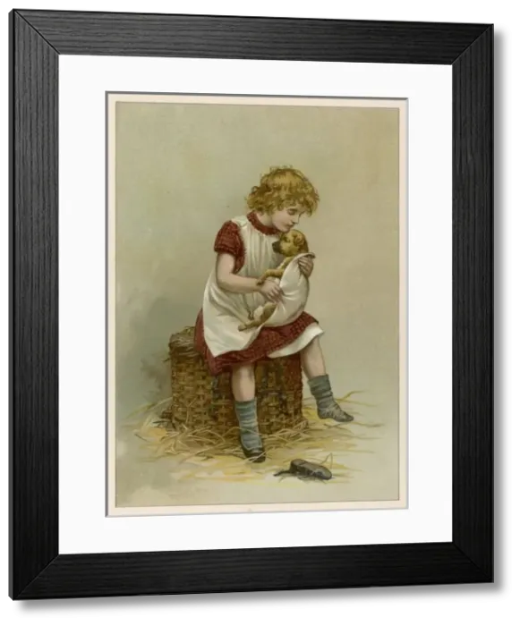 Framed Print : Girl & Sick Puppy Framed Print : Girl & Sick Puppy