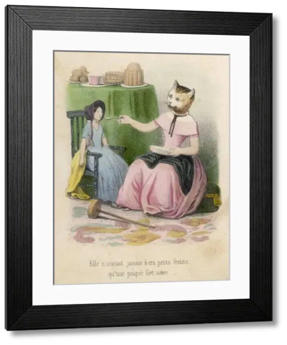 Framed Print : Cat Feeds Human Doll Framed Print : Cat Feeds Human Doll