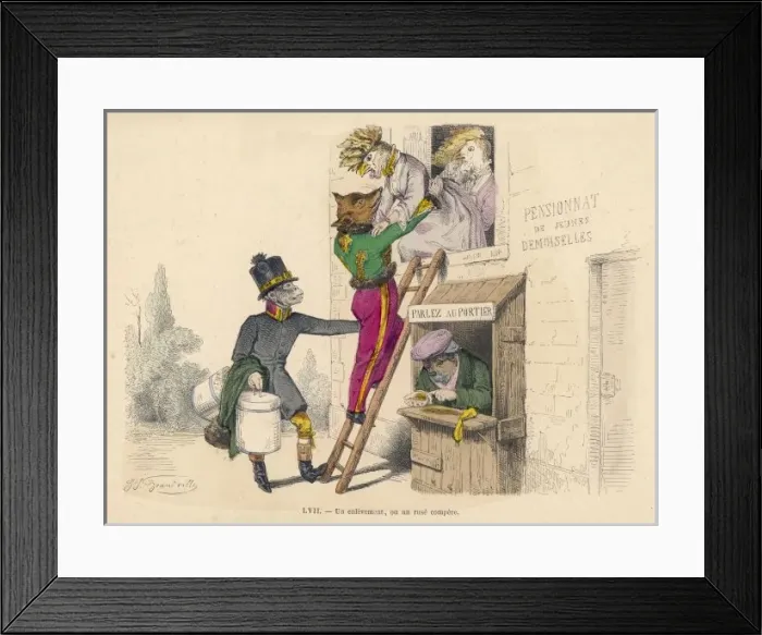 Framed Print : Fox Elopes with Hen Framed Print : Fox Elopes with Hen