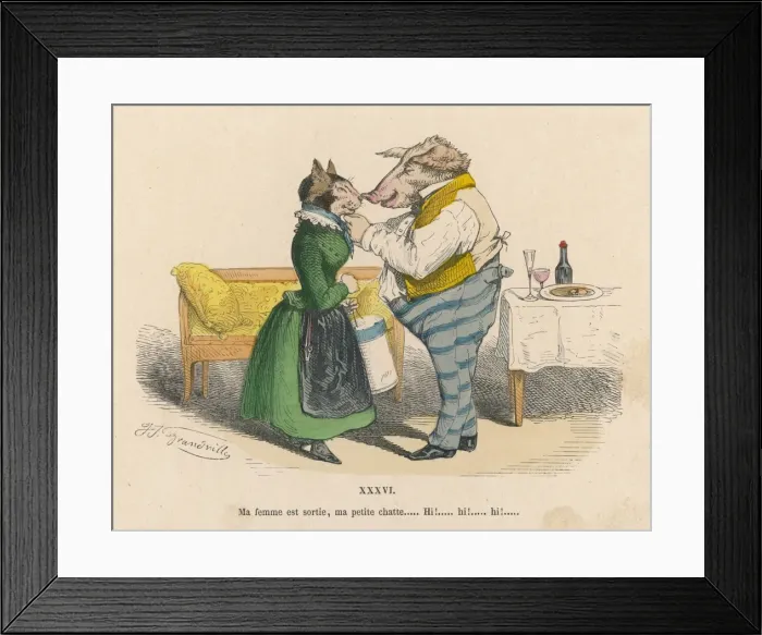 Framed Print : Lovers as Cat and Pig Framed Print : Lovers as Cat and Pig