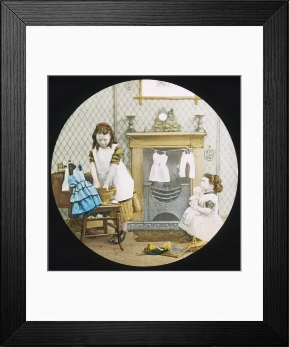 Framed Print : Girls Wash Dolls Clothes Framed Print : Girls Wash Dolls Clothes
