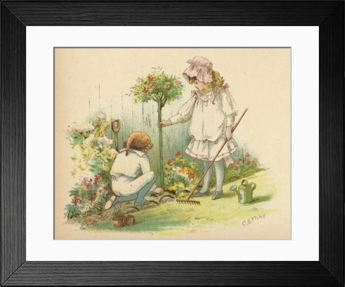Framed Print : Children Plant Rosebush Framed Print : Children Plant Rosebush