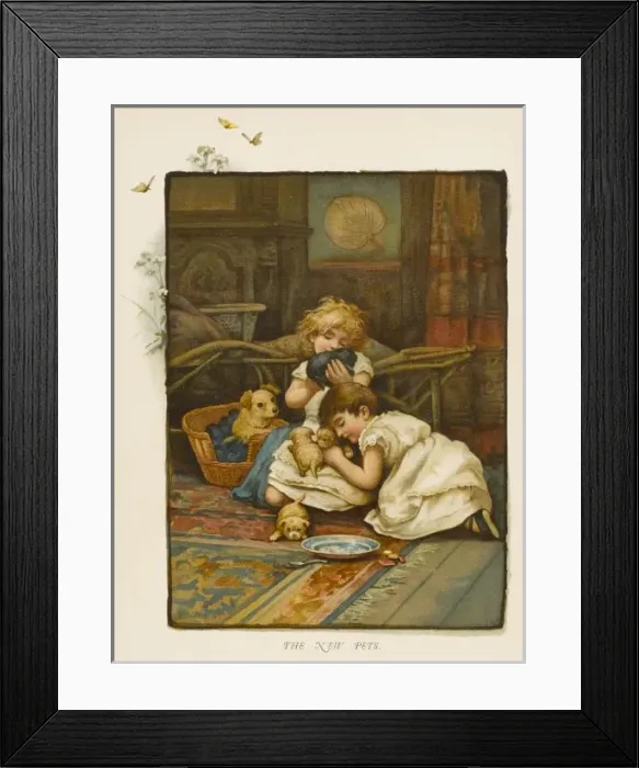Framed Print : Children and Puppies Framed Print : Children and Puppies