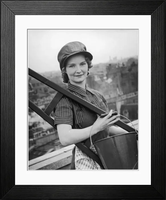 Framed Print : Window Cleaning Girl Framed Print : Window Cleaning Girl