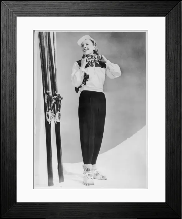 Framed Print : SKI-WEAR. Skiing Suit with a wind-proof jacket with lace-up front Framed Print : SKI-WEAR. Skiing Suit with a wind-proof jacket with lace-up front