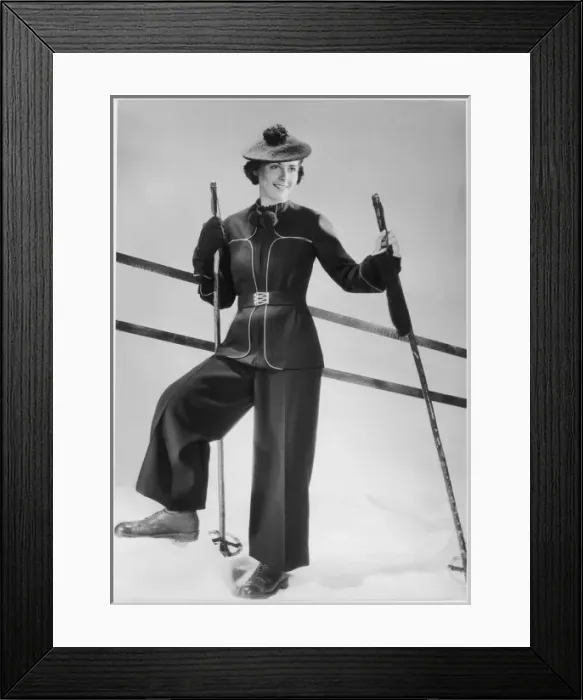 Framed Print : SKI-WEAR. Stylish ski-suit with belted jacket Framed Print : SKI-WEAR. Stylish ski-suit with belted jacket