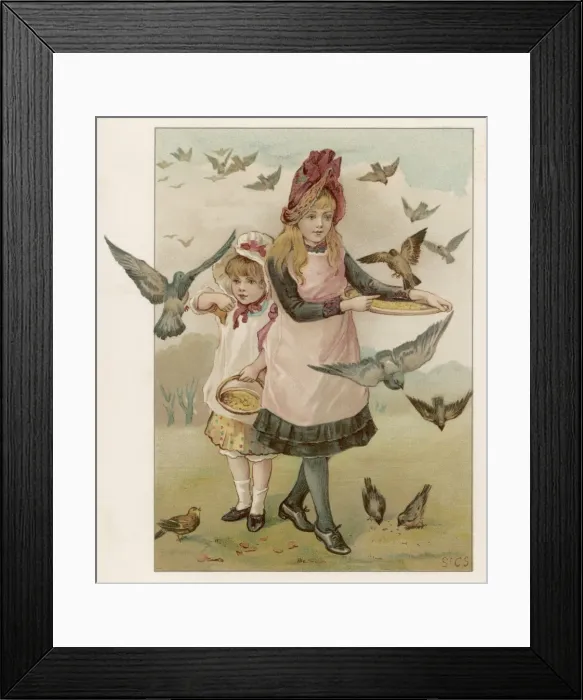 Framed Print : Girls / Feeding Birds 1892 Framed Print : Girls / Feeding Birds 1892