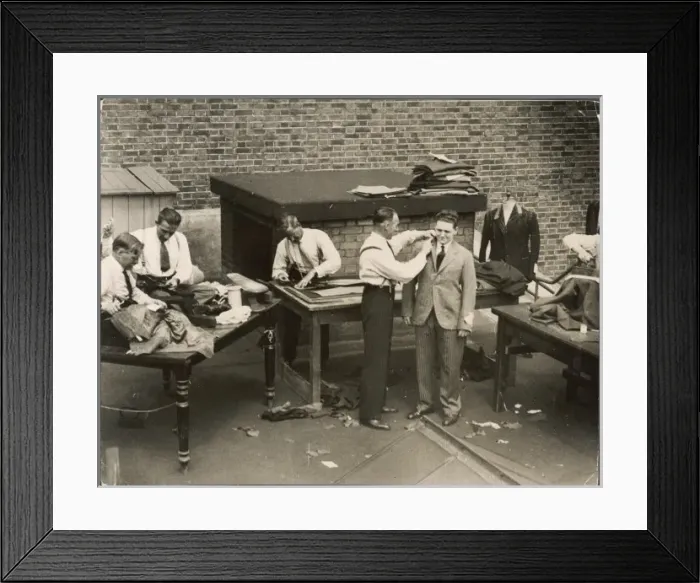 Framed Print : TAILORS. Tailors working on a roof during a heat wave Framed Print : TAILORS. Tailors working on a roof during a heat wave
