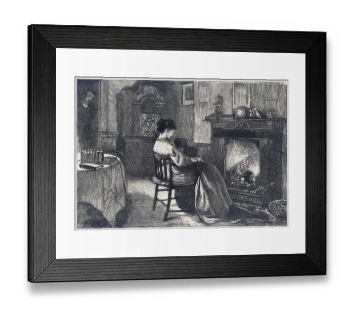 Framed Print : Woman Sits by Fire / 1867 Framed Print : Woman Sits by Fire / 1867