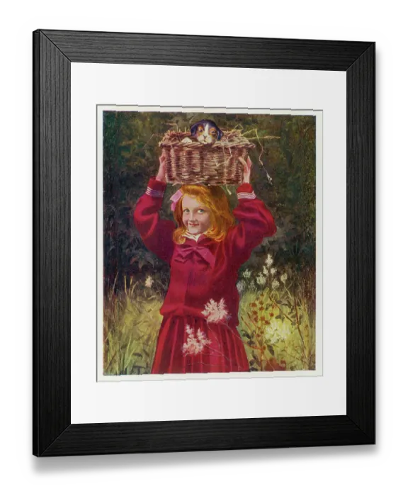 Framed Print : Girl, Puppy, Basket Framed Print : Girl, Puppy, Basket