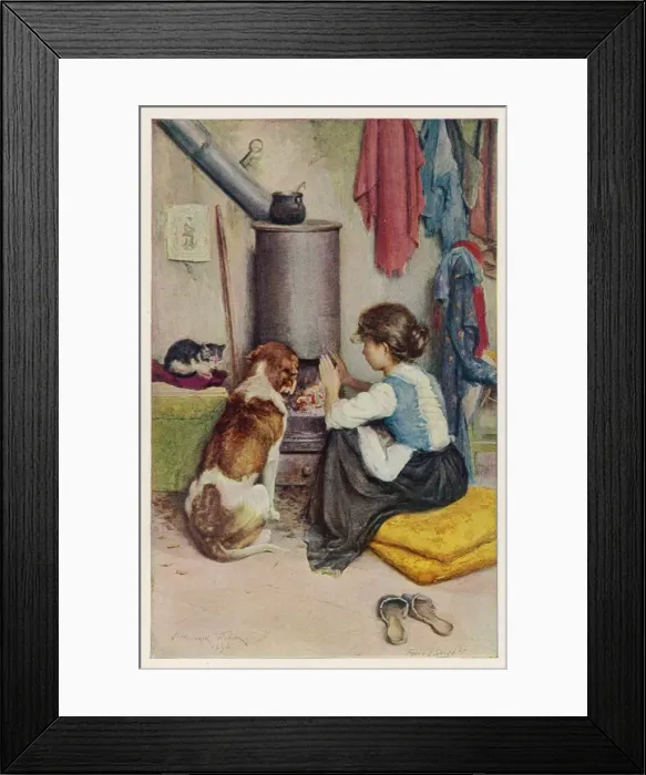 Framed Print : Dog and Child and Stove Framed Print : Dog and Child and Stove