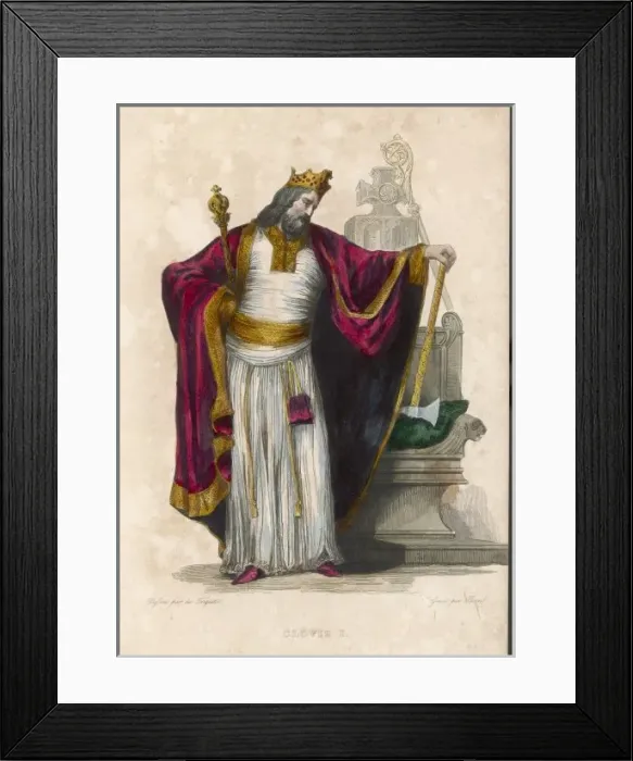 Framed Print : CLOVIS I, KING OF THE FRANKS standing by a throne Framed Print : CLOVIS I, KING OF THE FRANKS standing by a throne