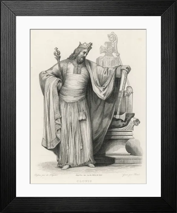 Framed Print : CLOVIS I, KING OF THE FRANKS, standing by a throne Framed Print : CLOVIS I, KING OF THE FRANKS, standing by a throne