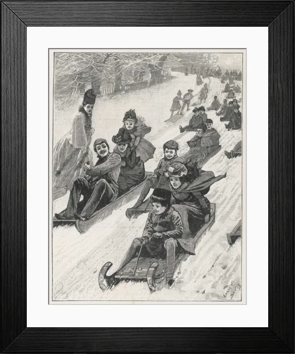 Framed Print : Children Tobogganing Framed Print : Children Tobogganing