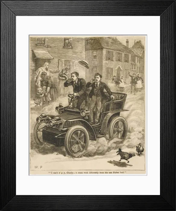 Framed Print : Runaway Car / Ca 1900 Framed Print : Runaway Car / Ca 1900