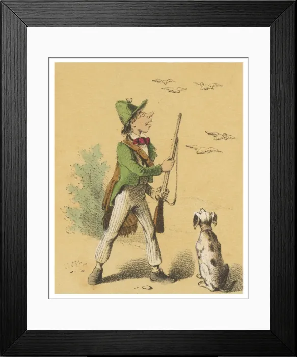 Framed Print : Bird Hunter and Dog 19C Framed Print : Bird Hunter and Dog 19C
