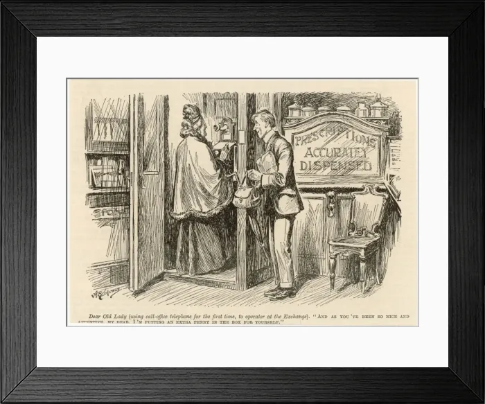 Framed Print : Phone Box in Shop Framed Print : Phone Box in Shop
