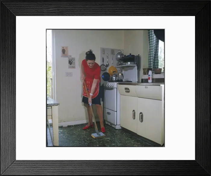 Framed Print : Mopping Kitchen Floor Framed Print : Mopping Kitchen Floor