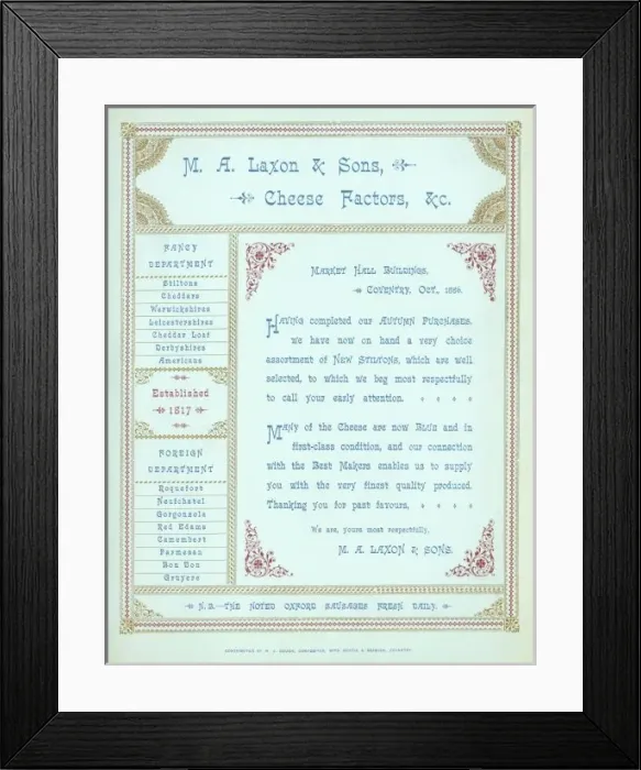 Framed Print : Coventry Cheese Notice