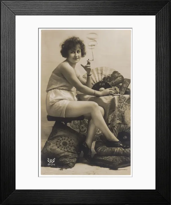 Framed Print : Woman Smoking in Slip