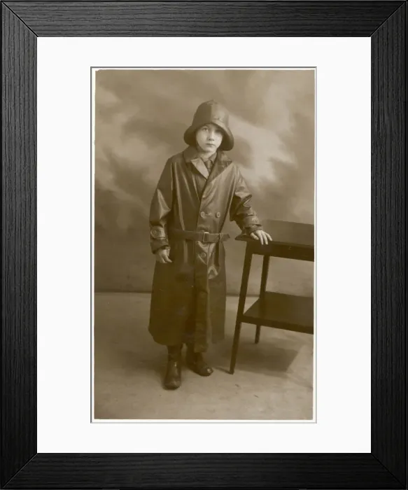 Framed Print : Boy in Rainwear 1930 Framed Print : Boy in Rainwear 1930