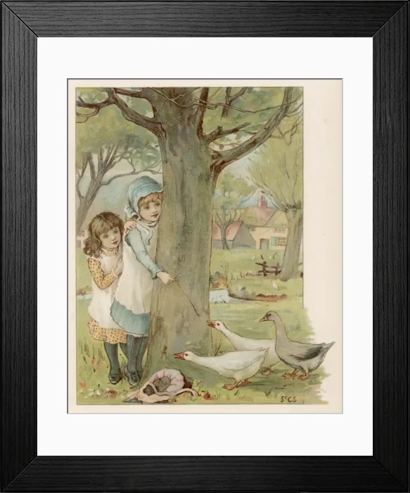 Framed Print : Girls Watch Geese Framed Print : Girls Watch Geese