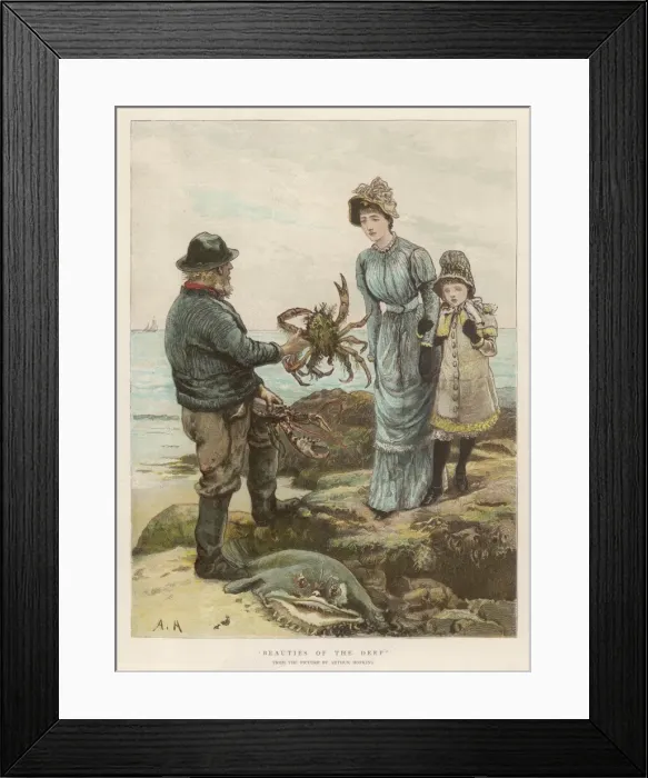 Framed Print : Man Catches Crab  /  1882