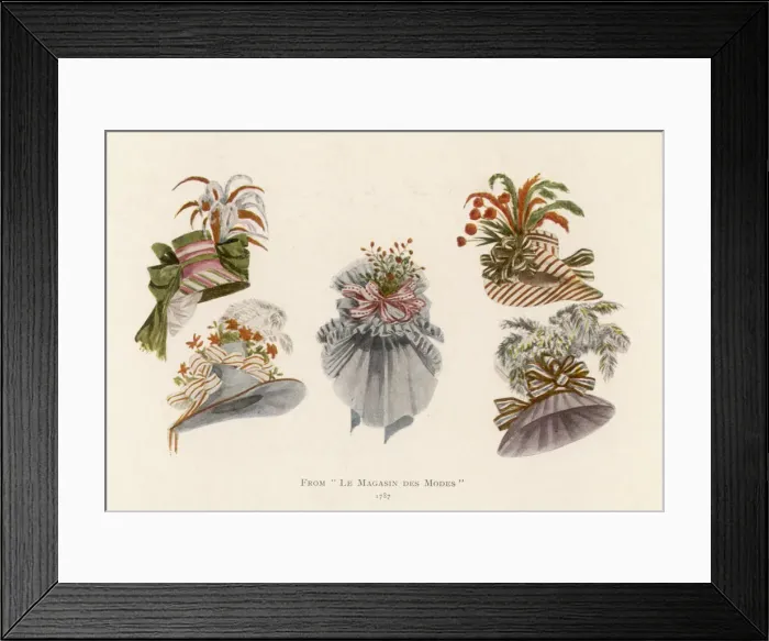 Framed Print : Hat Styles for 1787 Framed Print : Hat Styles for 1787