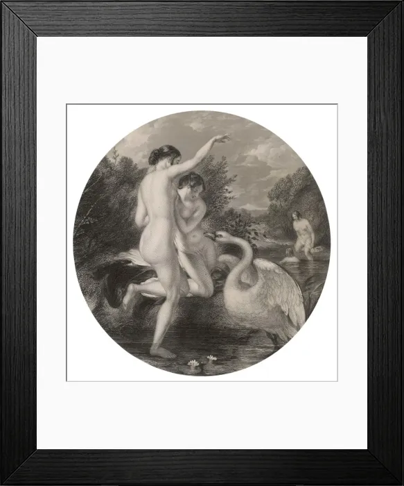 Framed Print : Bathers and Swan 19C Framed Print : Bathers and Swan 19C
