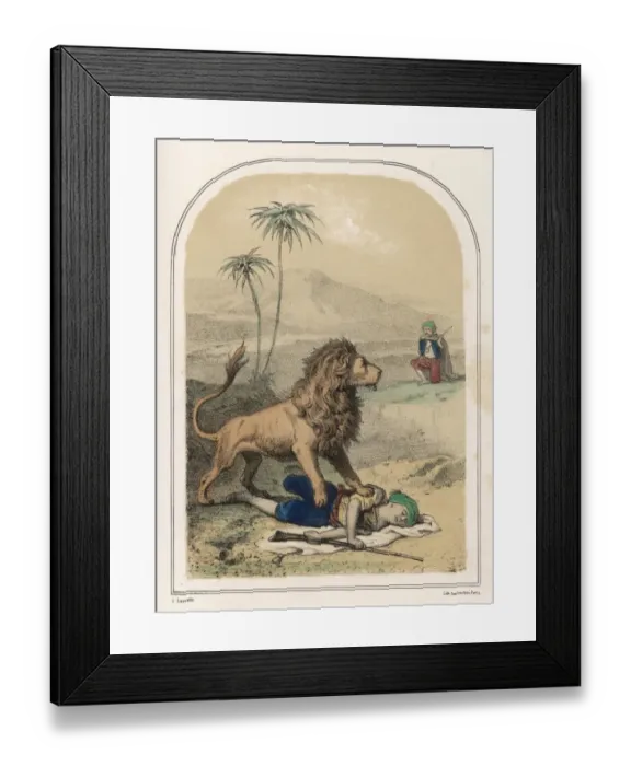 Framed Print : Lion and Hunters Framed Print : Lion and Hunters