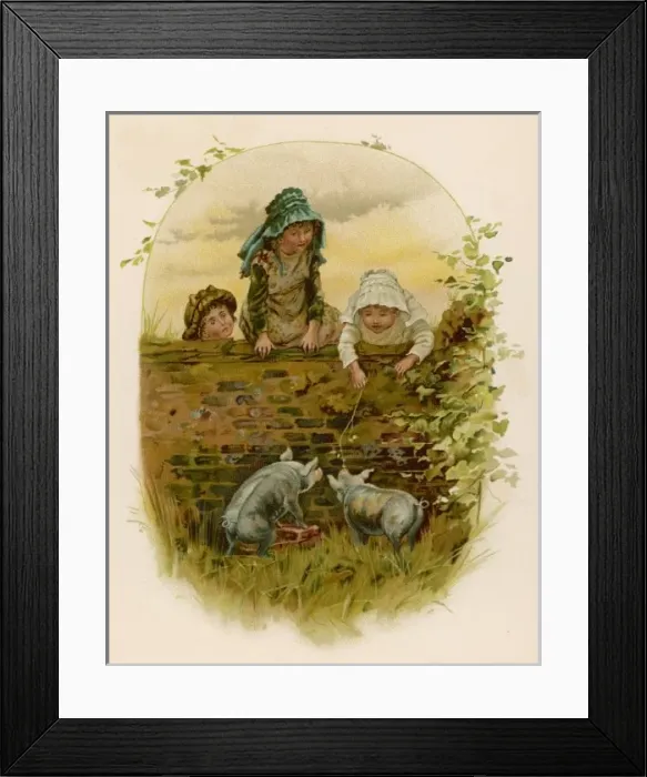 Framed Print : Social / Kids & Pigs 1880S Framed Print : Social / Kids & Pigs 1880S