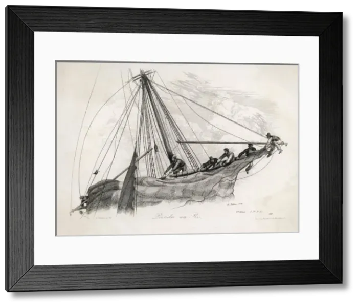 Framed Print : Sailors Reefing a Sail Framed Print : Sailors Reefing a Sail