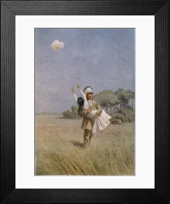 Framed Print : Indian with Girl / Myth Framed Print : Indian with Girl / Myth