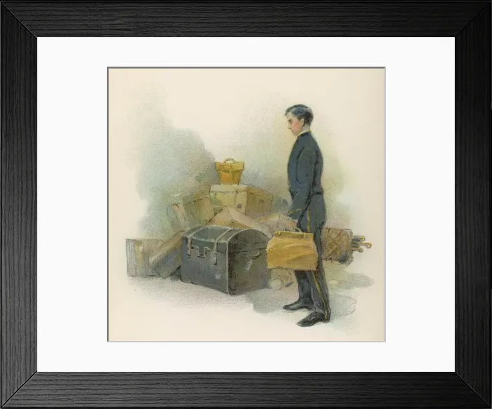 Framed Print : Hotel Page and Luggage