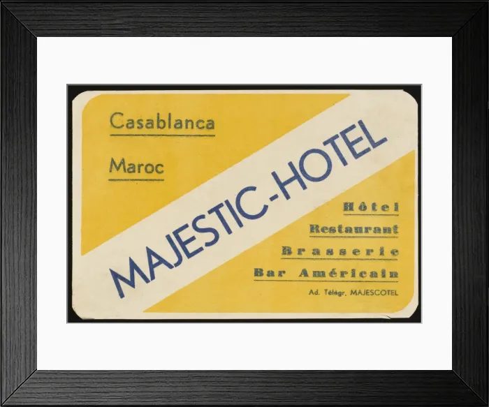 Framed Print : Label, Casablanca Hotel Framed Print : Label, Casablanca Hotel