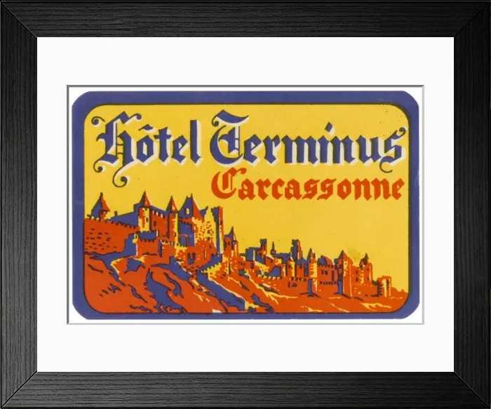 Framed Print : Label, Carcassonne Hotel Framed Print : Label, Carcassonne Hotel
