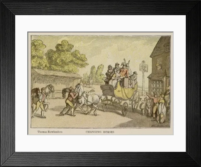 Framed Print : Coach Changing Horses Framed Print : Coach Changing Horses