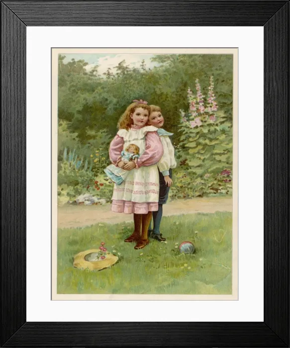 Framed Print : Girl  /  Boy  /  Doll  /  Garden 19C
