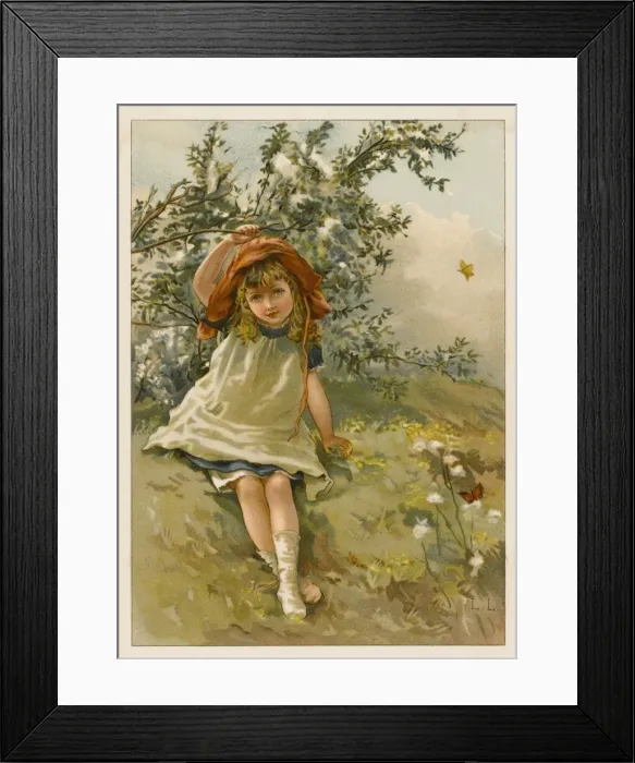 Framed Print : Girl in Meadow C1880 Framed Print : Girl in Meadow C1880