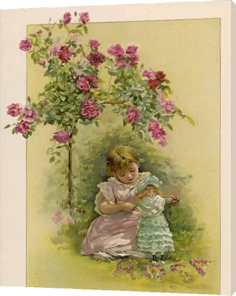 Girl and Doll in Garden